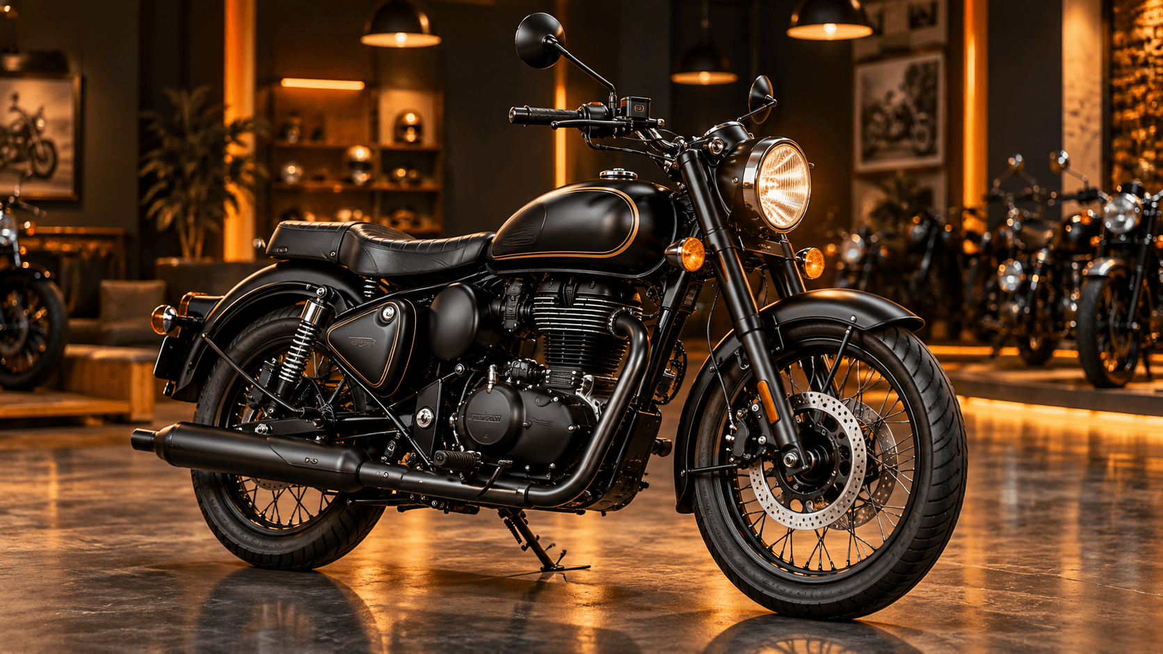 Classic style used motorcycle in a showroom